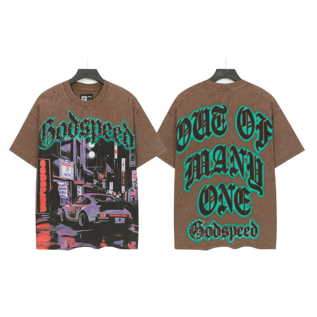 Godspeed City Car Rhinestone Graphic T-Shirt — comparison