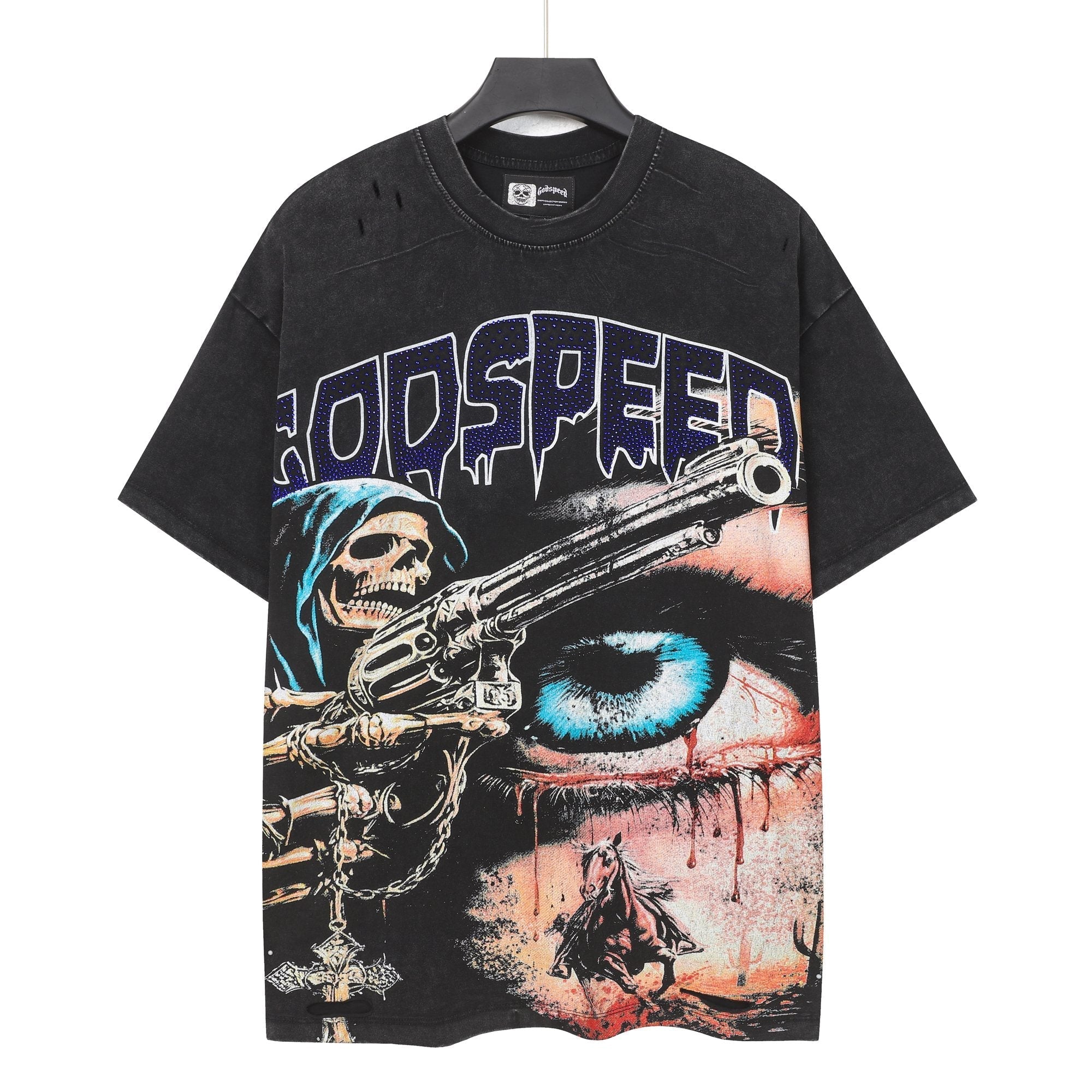 Godspeed Distressed Rhinestone Graphic T-Shirt — hero