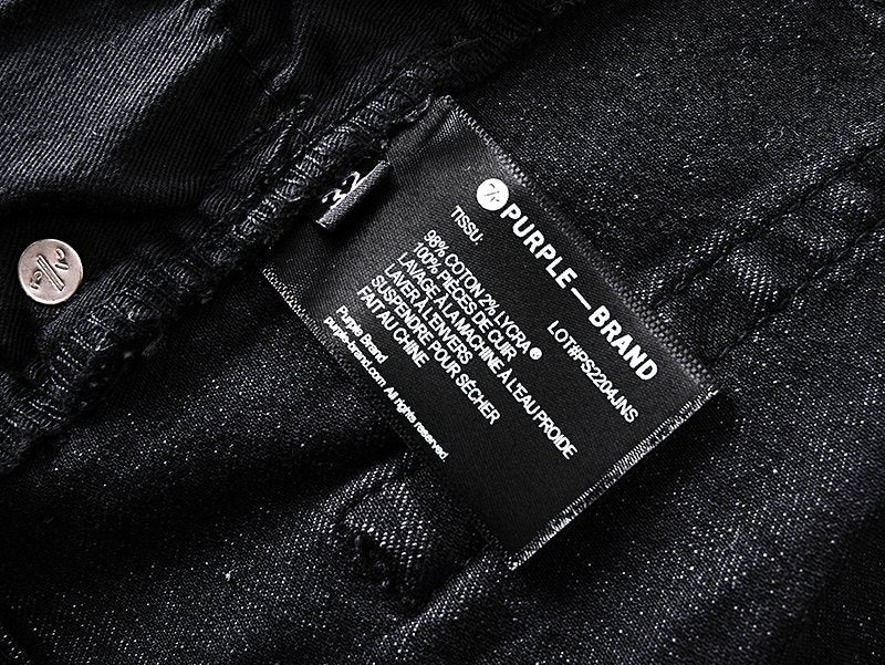 Purple Brand Black Paint-Splatter Distressed Jeans — neck_label