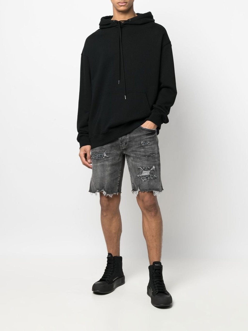 Purple Brand Distressed Patch Denim Shorts — context