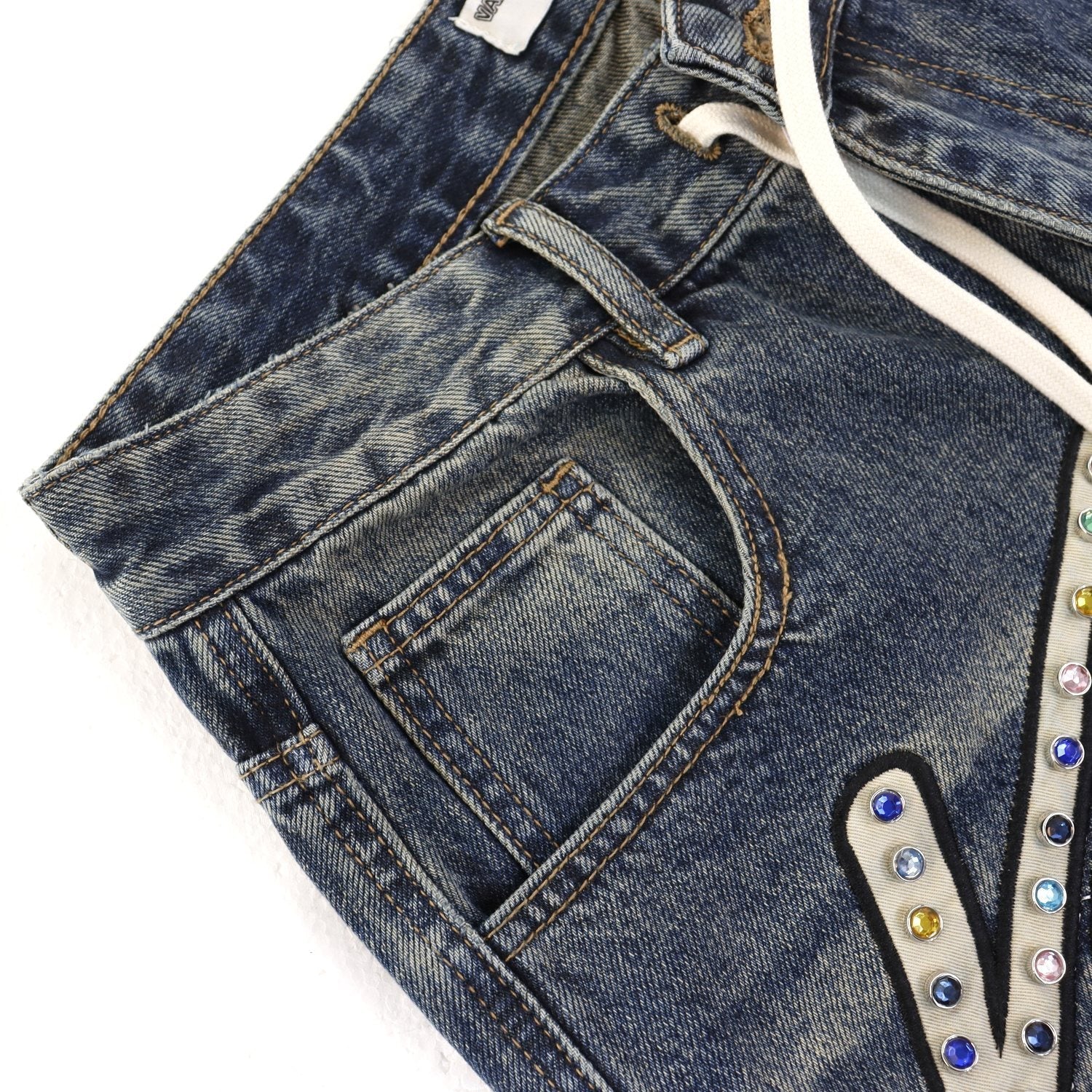 VALE Skittle Graphic Washed Denim Shorts — detail
