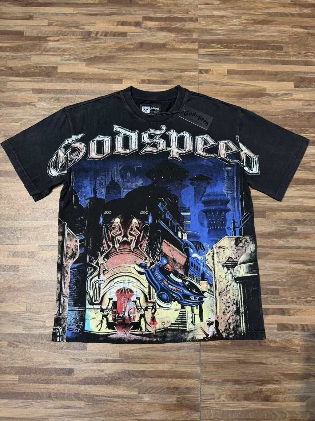 Godspeed Washed Black Rock Graphic T-Shirt — front