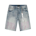 Purple Brand Light Blue Embroidered Denim Shorts — hero