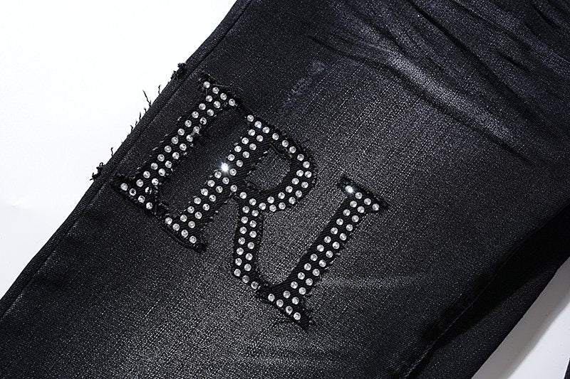 AMIRI Rhinestone Washed Denim Jeans — detail