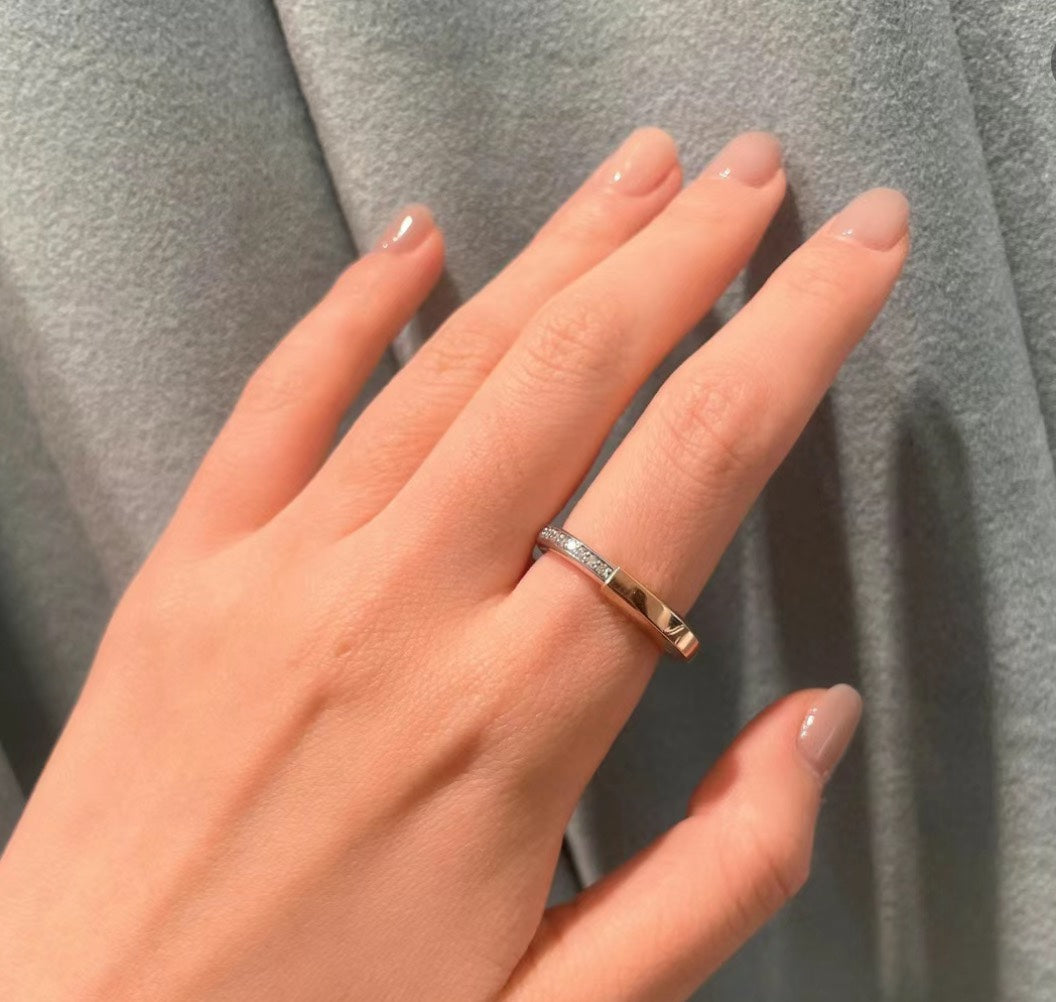 18K Tiffany Lock Diamond Rose Gold Ring