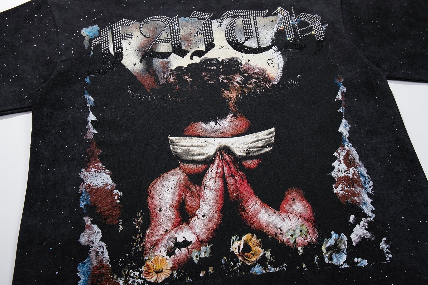 BKYS Revival Blindfolded Portrait Rhinestone-Style T-Shirt — detail